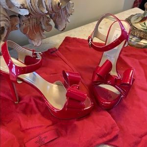 Valentino red patent platform sandals
